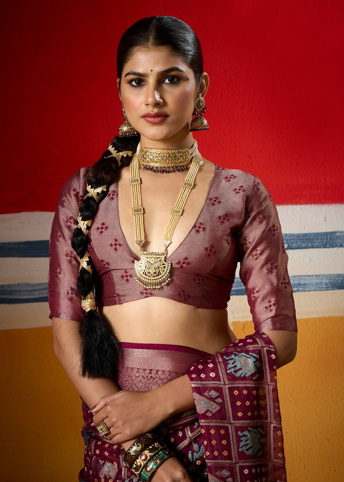 Joban Fashion Wine Dull Moss Brasso Saree