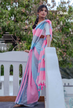 Thumbnail for Zibaa Hand-Dyed Mul Cotton Striped Saree with Tassels