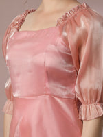 Thumbnail for Myshka Women's Pink Solid Square Neck Fit and Flare Party Dress - Distacart