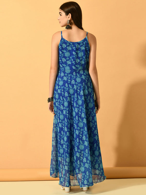 Myshka Women's Blue Fit and Flare Party Dress - Distacart