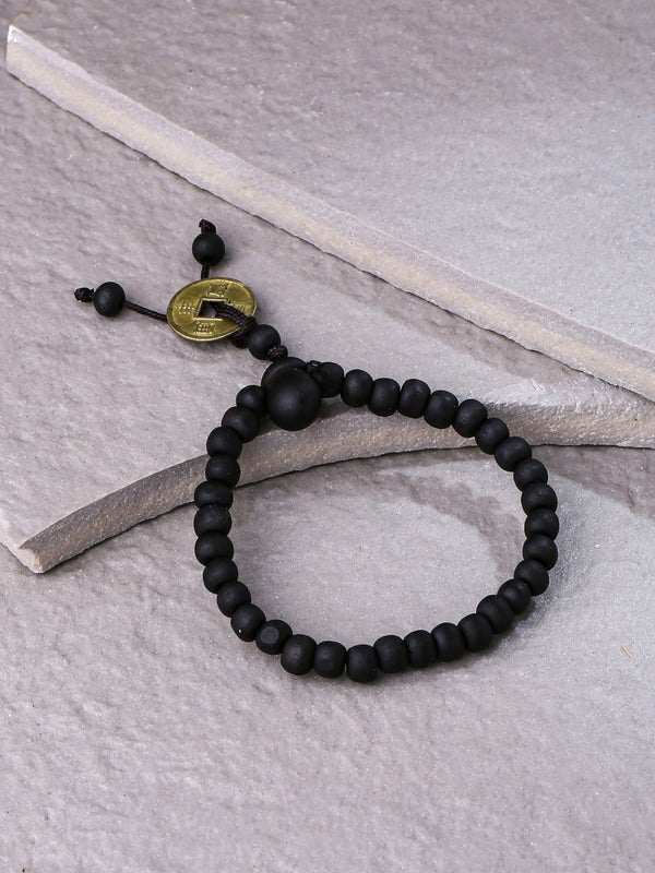NVR Men Black Beaded Elasticated Rakhi With Roli Chawal - Distacart