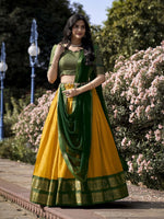 Thumbnail for Evanik Women South-Style Kanchipuram Silk Stitched Lehenga With Unstitched Blouse & Dupatta
