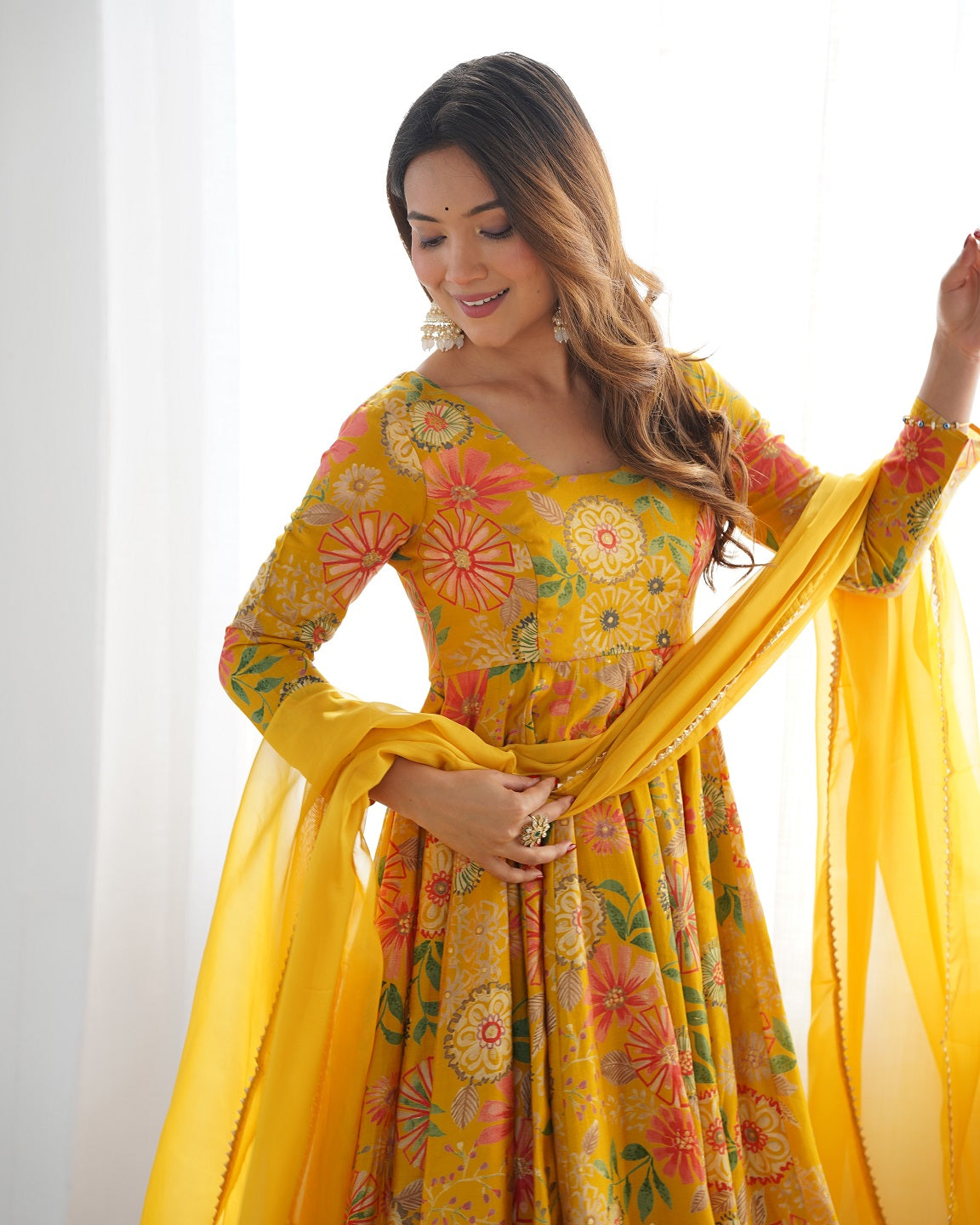 Evanik Yellow Pure Romance Silk With Print Kediya With Palazzo Suit