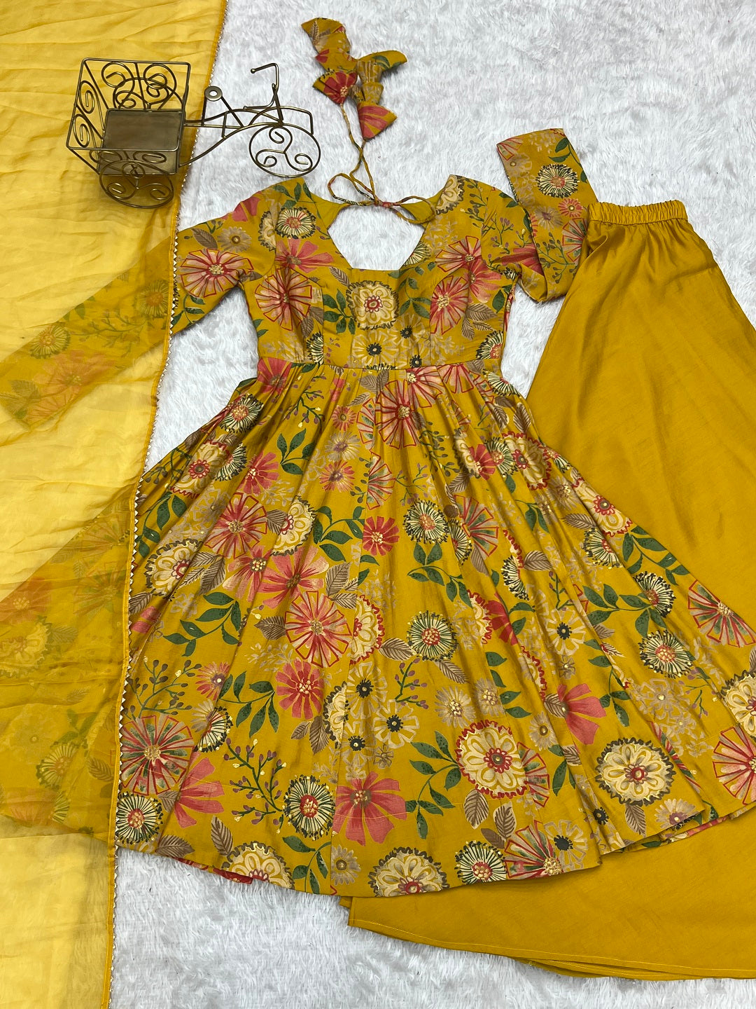 Evanik Yellow Pure Romance Silk With Print Kediya With Palazzo Suit