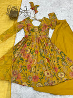Thumbnail for Evanik Yellow Pure Romance Silk With Print Kediya With Palazzo Suit