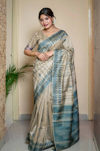 Thumbnail for Aastha Fashion Teal Thread Woven Handloom Tussar Silk Saree with Blouse - Distacart