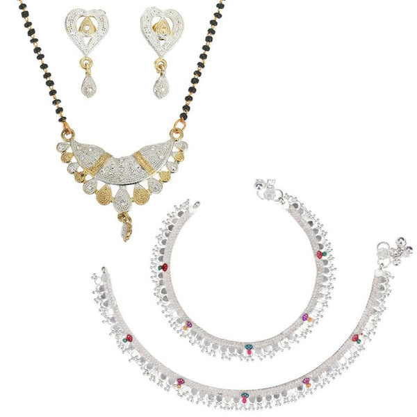 AanyaCentric Gold-plated Mangalsutra Pendant Earring Set & Silver Plated Anklet - Distacart
