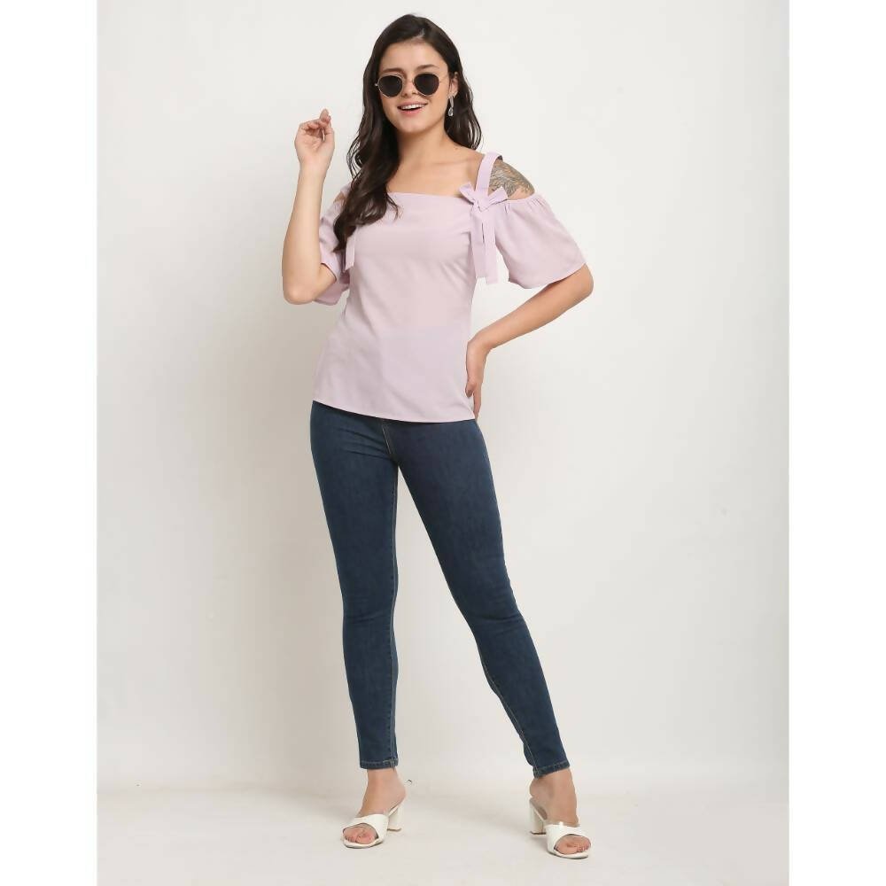 Aastha Fashion Women's Light Purple Polyester Solid Casual Top - Distacart