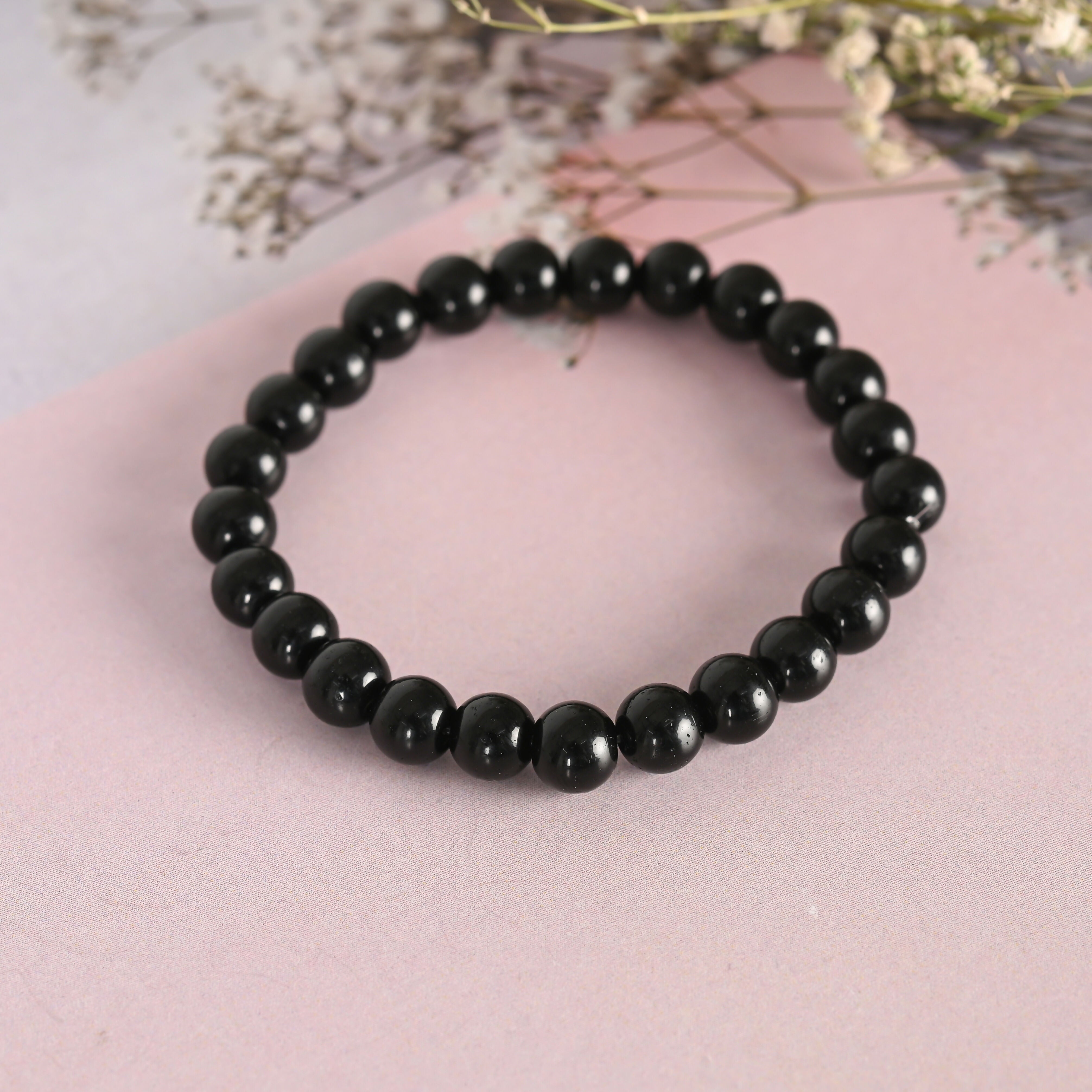 NVR Men & Women Black Marbel Crystal Elasticated Bracelet - Distacart