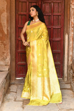 Thumbnail for Joban Fashion Yellow Pure Katan Pure Handloom Banarasi Silk Saree