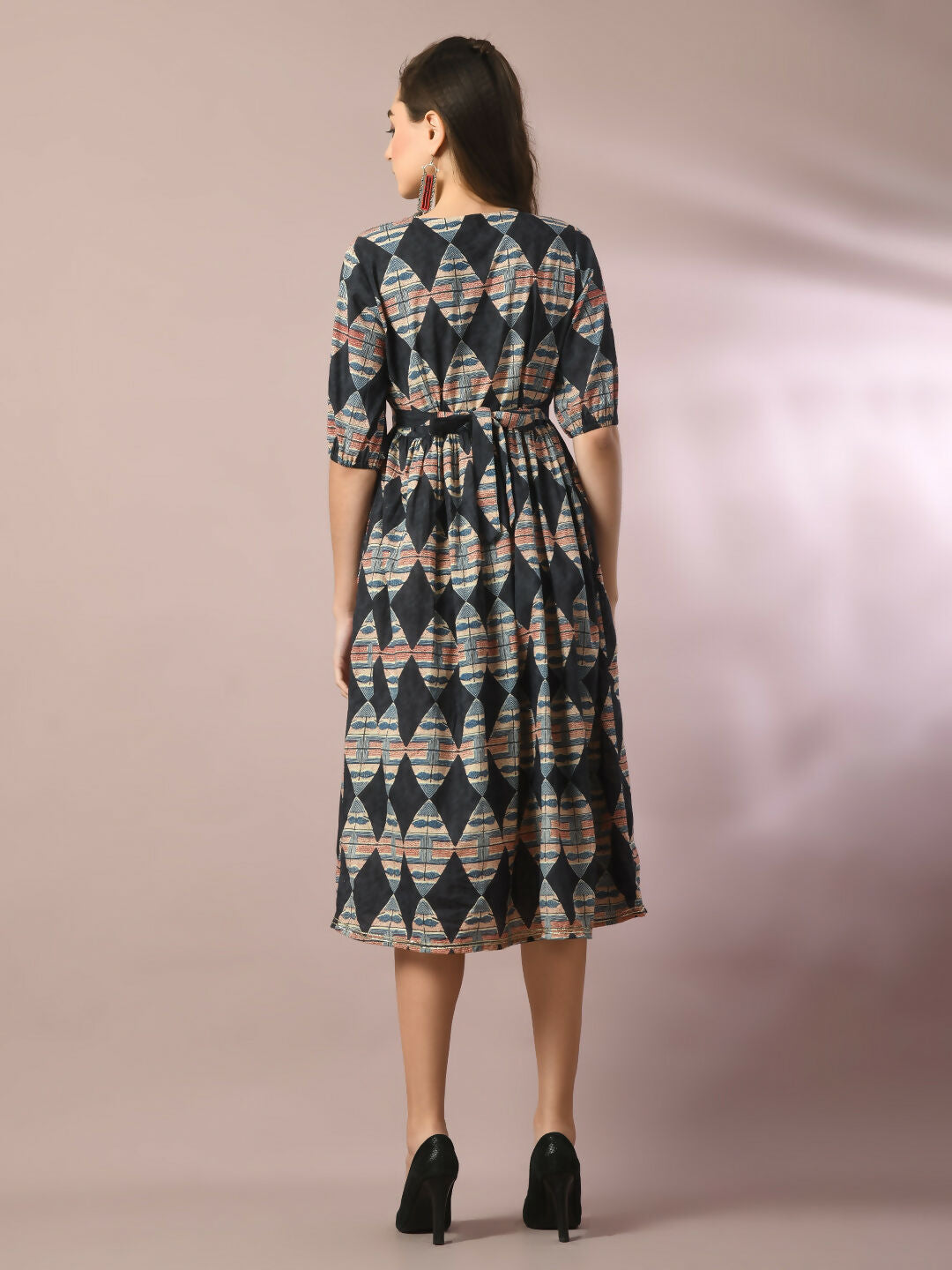 Myshka Women's Multi Printed Cotton V-Neck Empire Party Dress - Distacart