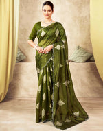 Thumbnail for Joban Fashion Olive Green & Golden Silk Blend Embroidery Saree