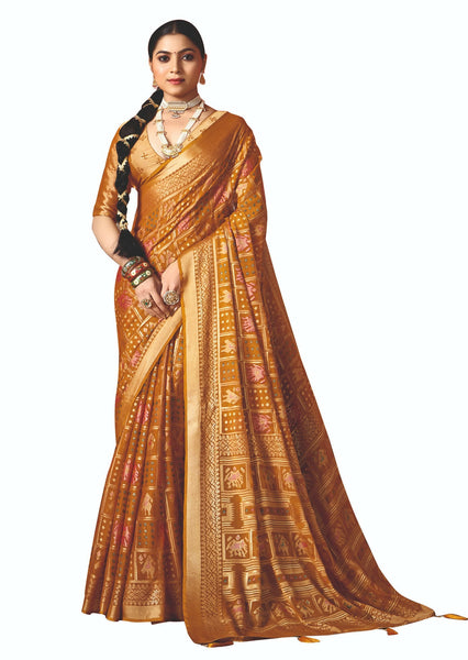 Joban Fashion Yellow Dull Moss Brasso Saree