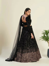 Thumbnail for Jyoti Fashion Women's Black Velvet Heavy Sequins Semi Stitched Designer Lehenga Choli Set
