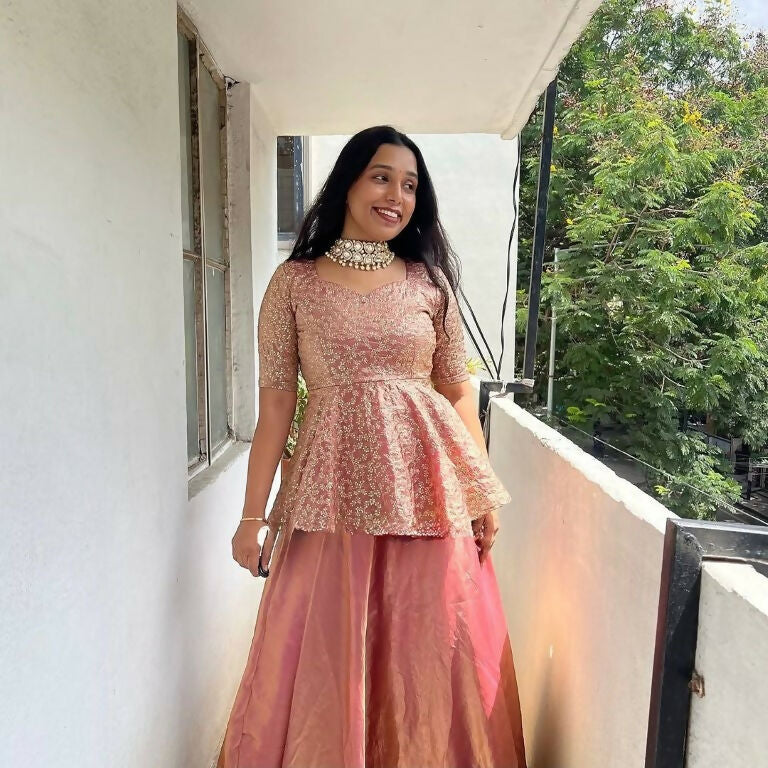 Teeya Creation Peach Color Crunchy Silk Embroidery Work Festiwal Wear Salwar Suit