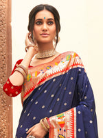 Thumbnail for Astita Silk Blend Navy Blue Saree