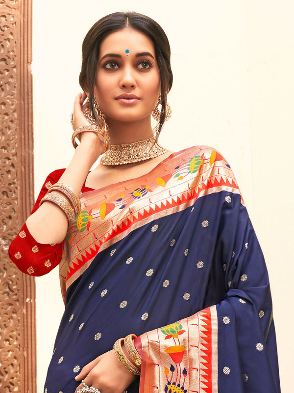 Astita Silk Blend Navy Blue Saree