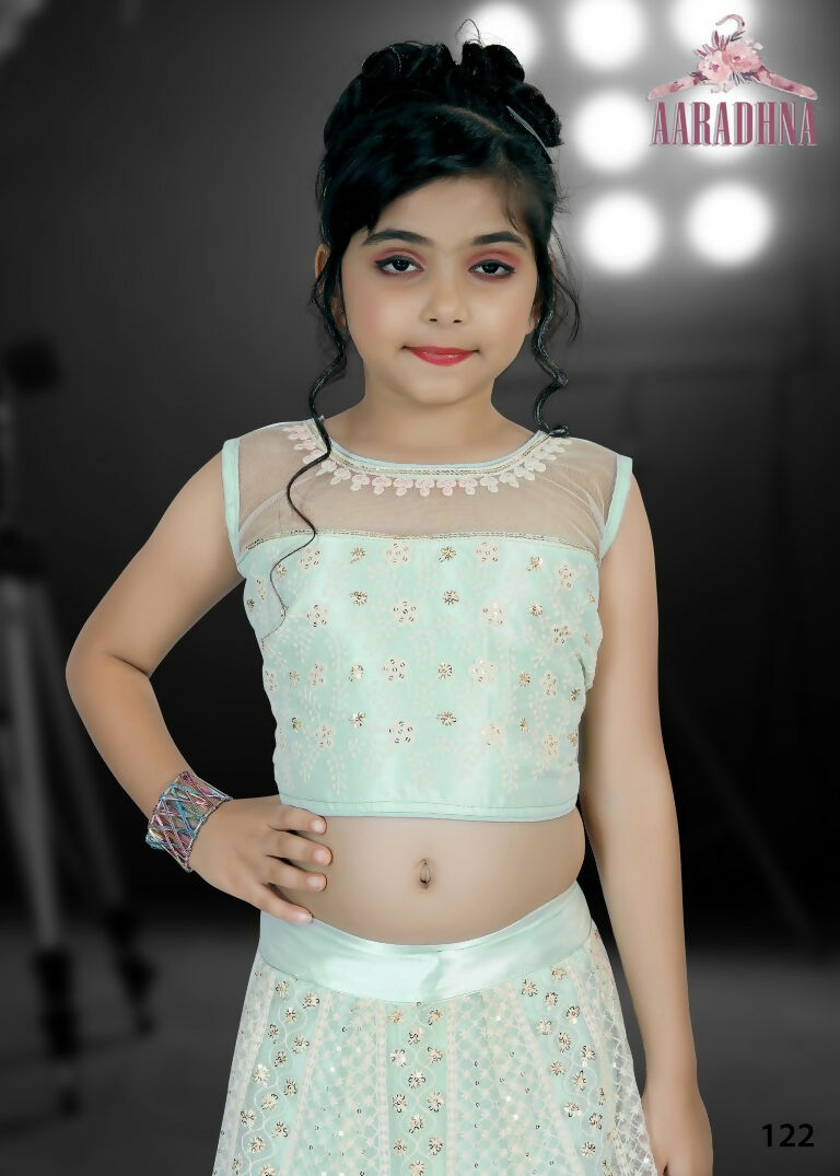 Wedding Designer Darkseagreen Net Kidswear Lahenga - Aaradhna - Distacart