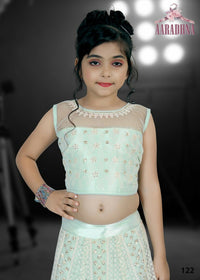 Thumbnail for Wedding Designer Darkseagreen Net Kidswear Lahenga - Aaradhna - Distacart
