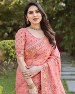Thumbnail for Vastranavya Luxury and Beautiful Soft, Smooth, Flowing Original Pashmina Soft Cotton Saree with Matching Blouse Fabric - Peach - Distacart
