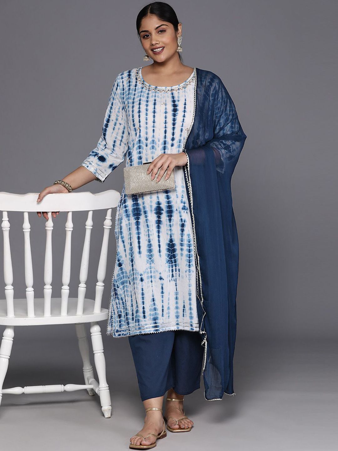 Sztori Women Leheriya Printed Pure Cotton Straight Kurta & Palazzos With Dupatta - Distacart
