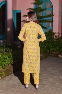 Thumbnail for Malishka Women's Yellow Cotton Blend Digital Print & Handwork Kurta Set
