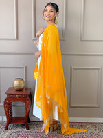 Thumbnail for The52 Women's Gorgeous Embroidery Chandrei Fabric Straight Kurta, Pant and Dupatta Set