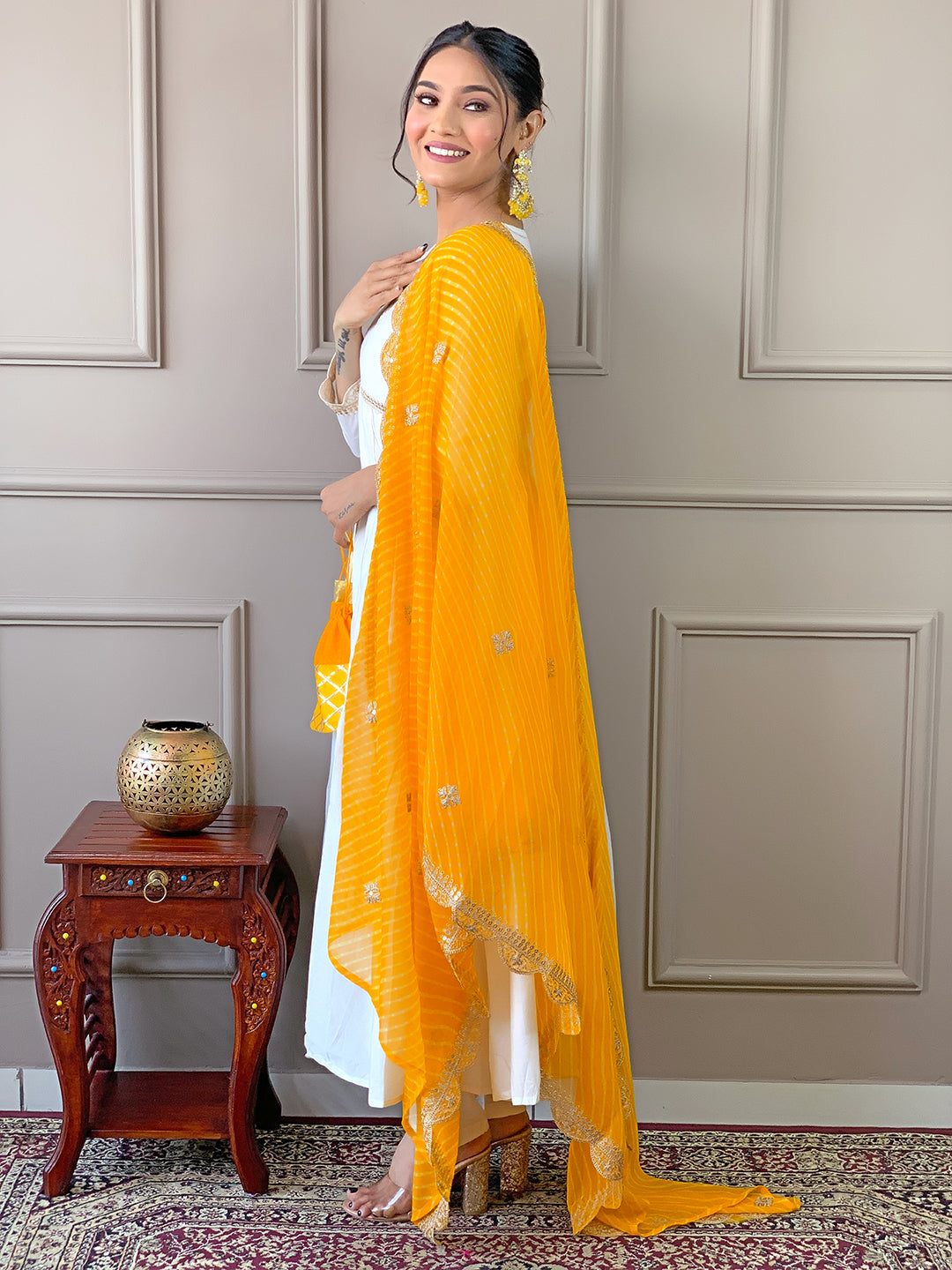 The52 Women's Gorgeous Embroidery Chandrei Fabric Straight Kurta, Pant and Dupatta Set