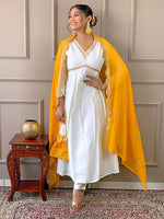 Thumbnail for The52 Women's Gorgeous Embroidery Chandrei Fabric Straight Kurta, Pant and Dupatta Set