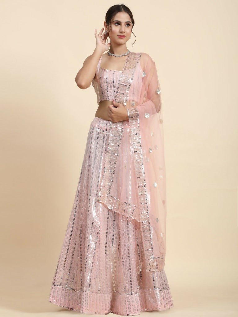 Aastha Fashion Women's Pink Faux Georgette Sequins With Jari And Thread Embroidery Work Lehenga Choli