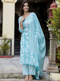 Thumbnail for Anouk Floral Embroidered Regular Pure Cotton Straight Kurta with Pyjamas & Dupatta