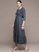 Thumbnail for Anubhutee Women's Viscose Rayon Navy Blue Printed Ethnic Dress - Distacart