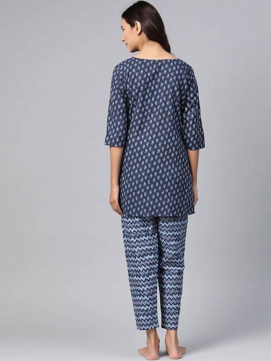 Anubhutee Blue Pure Cotton Printed Night suit - Distacart