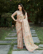 Thumbnail for Vastranavya Luxury and Beautiful Soft, Smooth, Flowing Original Pashmina Soft Cotton Saree with Matching Blouse Fabric - Beige - Distacart