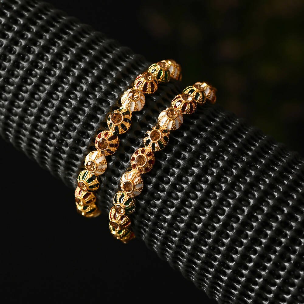 Afast Designer Fancy Party Bangle/ Kada Set, Multi, Metal, Pack Of 2 - Distacart