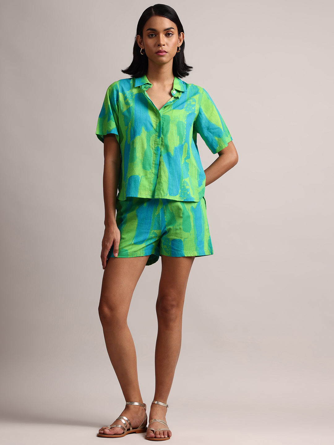Zaccai Women's Lime Cambric Abstract Dress