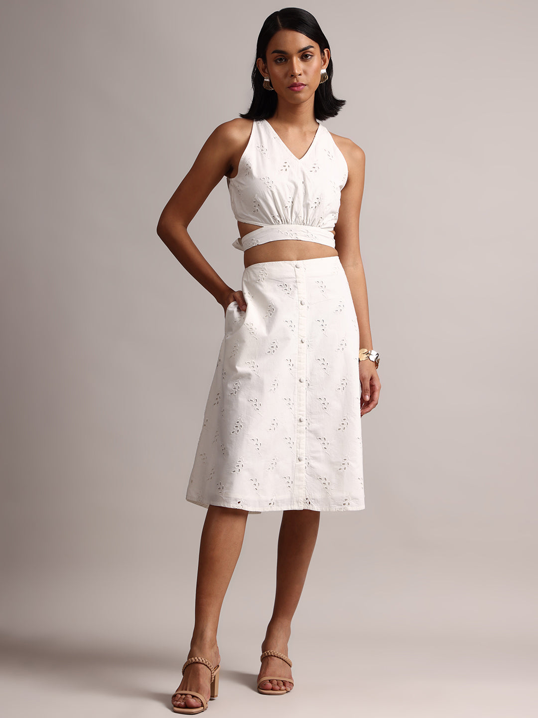 Zaccai Women's White Cambric Schiffli Co-Ords