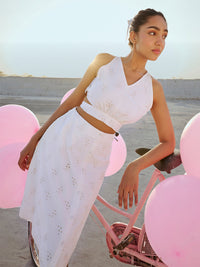 Thumbnail for Zaccai Women's White Cambric Schiffli Co-Ords