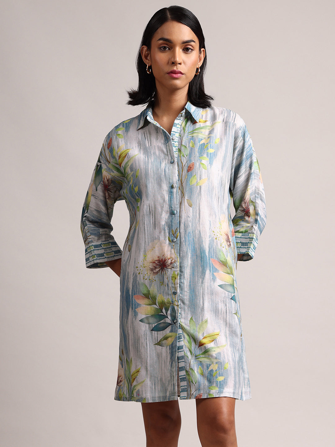 Zaccai Women's Blue Linen Floral Dress