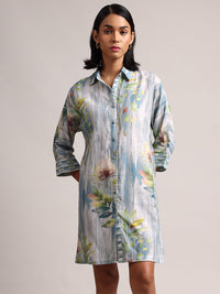 Thumbnail for Zaccai Women's Blue Linen Floral Dress