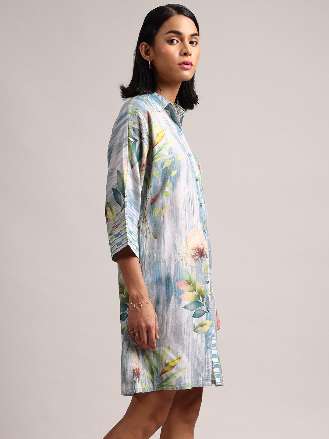 Zaccai Women's Blue Linen Floral Dress