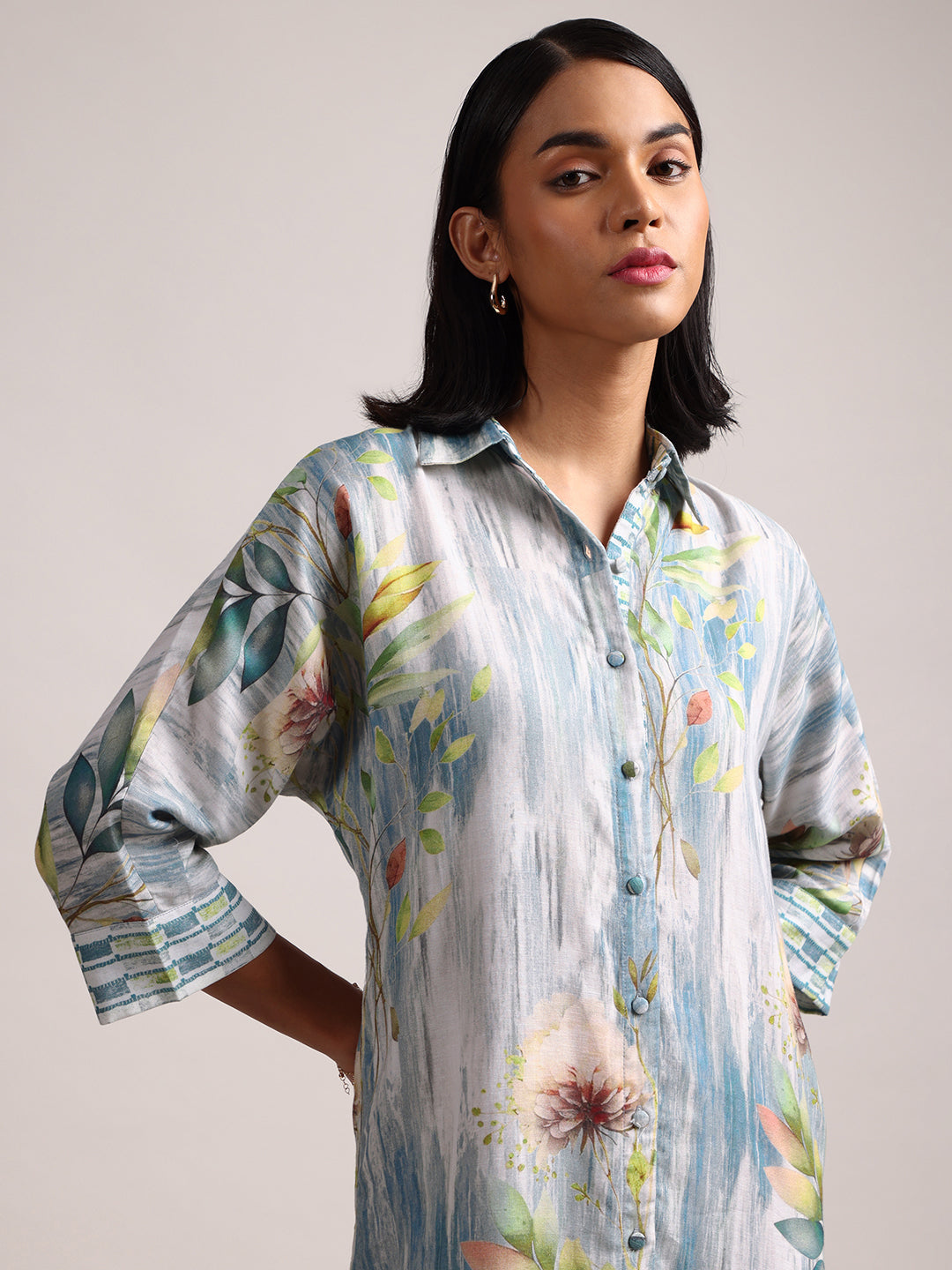 Zaccai Women's Blue Linen Floral Dress