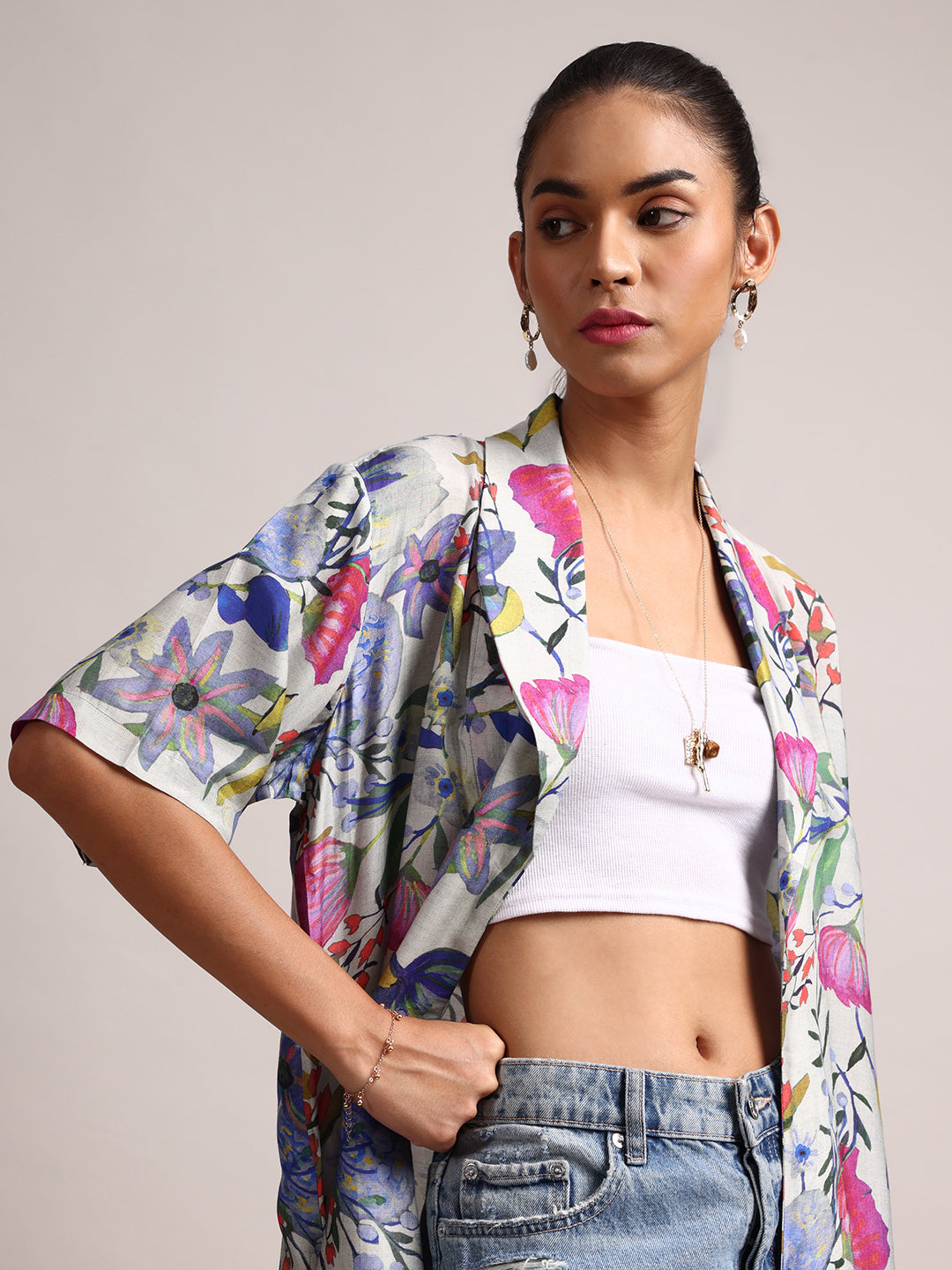 Zaccai Women's Multicolor Muslin Tropical Shrug