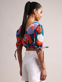 Thumbnail for Zaccai Women's Teal Cambric Floral Top