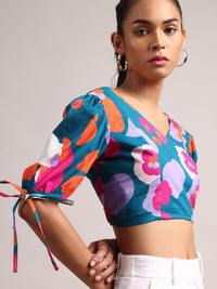 Thumbnail for Zaccai Women's Teal Cambric Floral Top