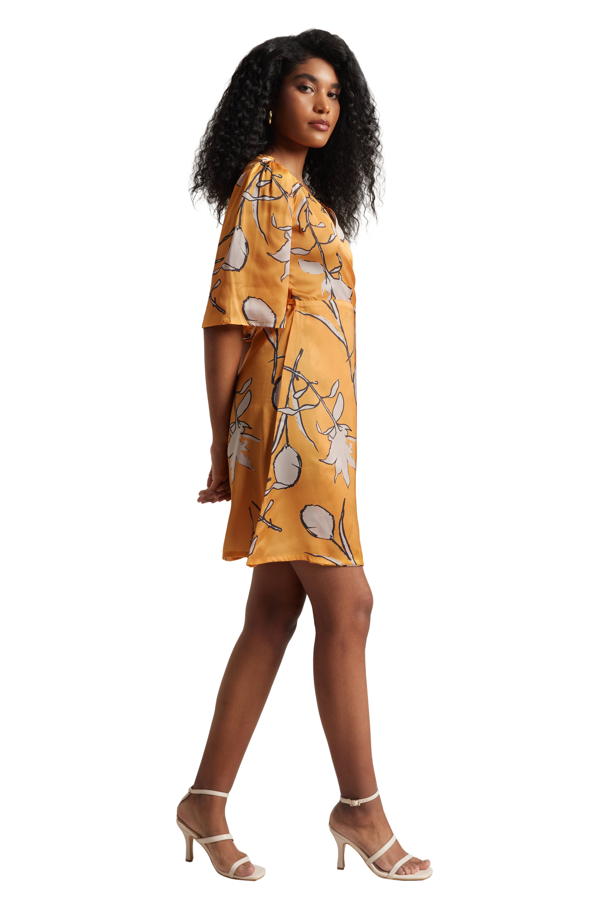 Zaccai Women's Mustard Satin Floral Dress - Distacart