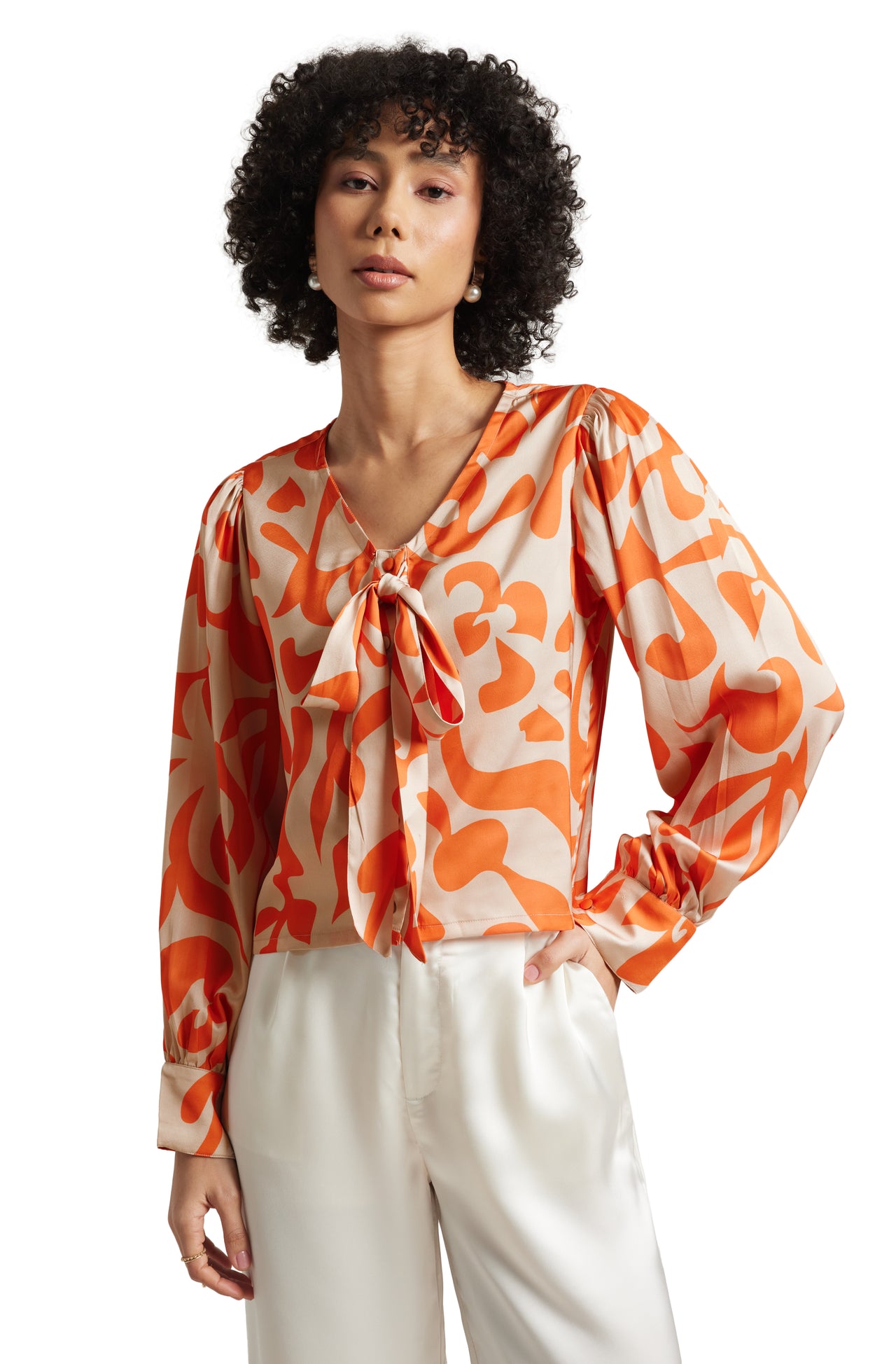 Zaccai Women's Orange Satin Abstract Top