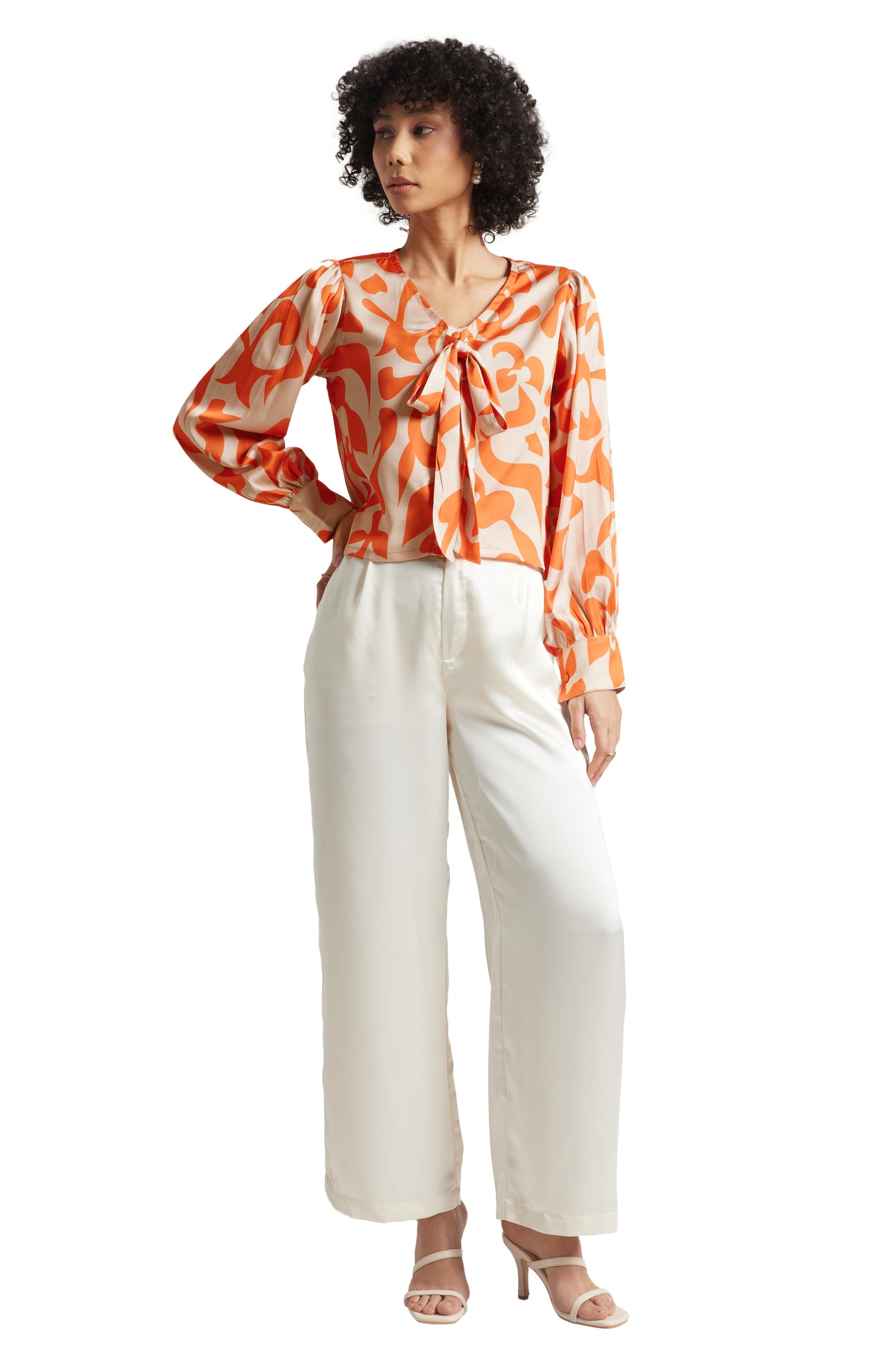 Zaccai Women's Orange Satin Abstract Top