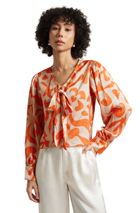 Thumbnail for Zaccai Women's Orange Satin Abstract Top