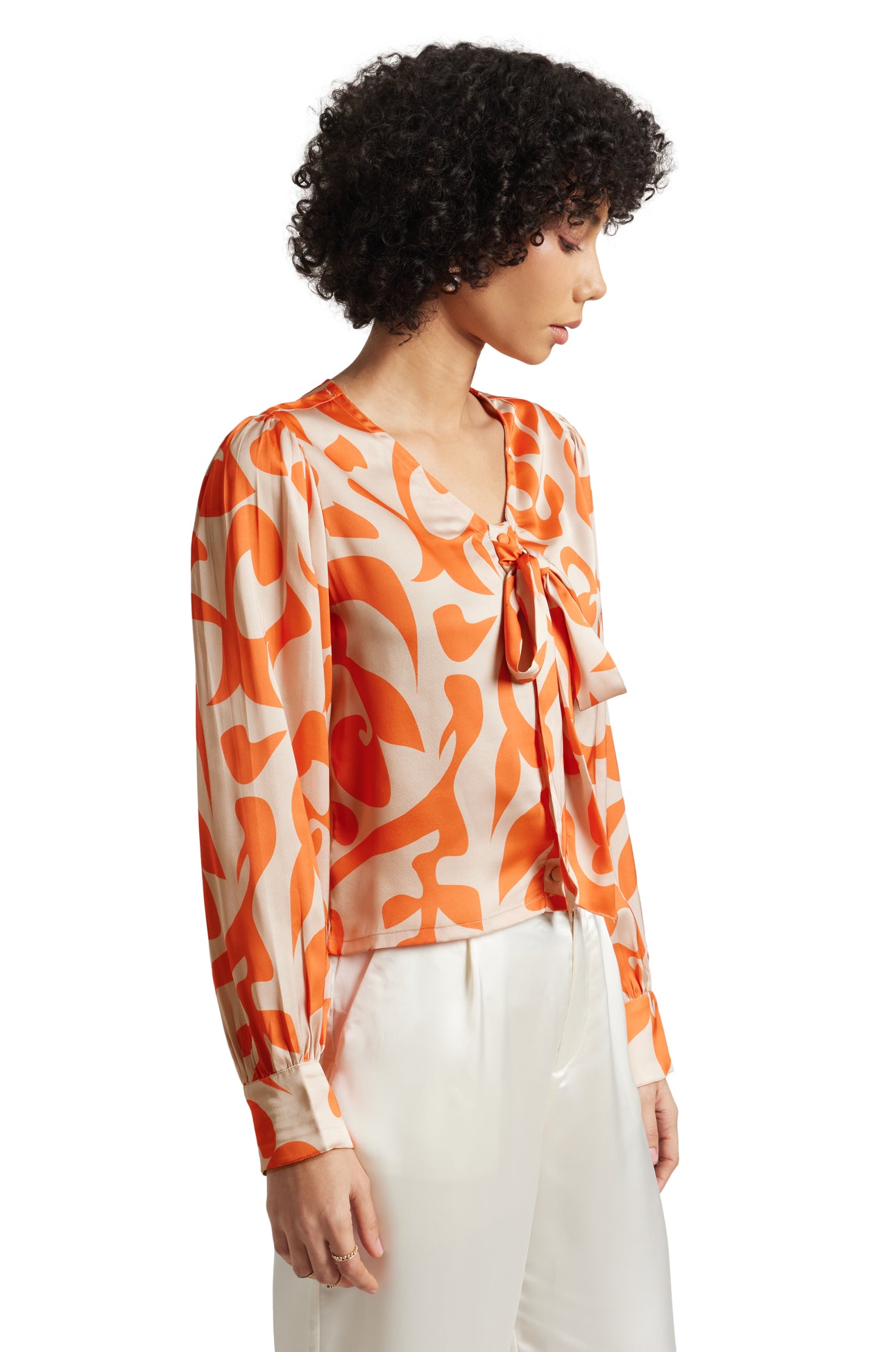 Zaccai Women's Orange Satin Abstract Top